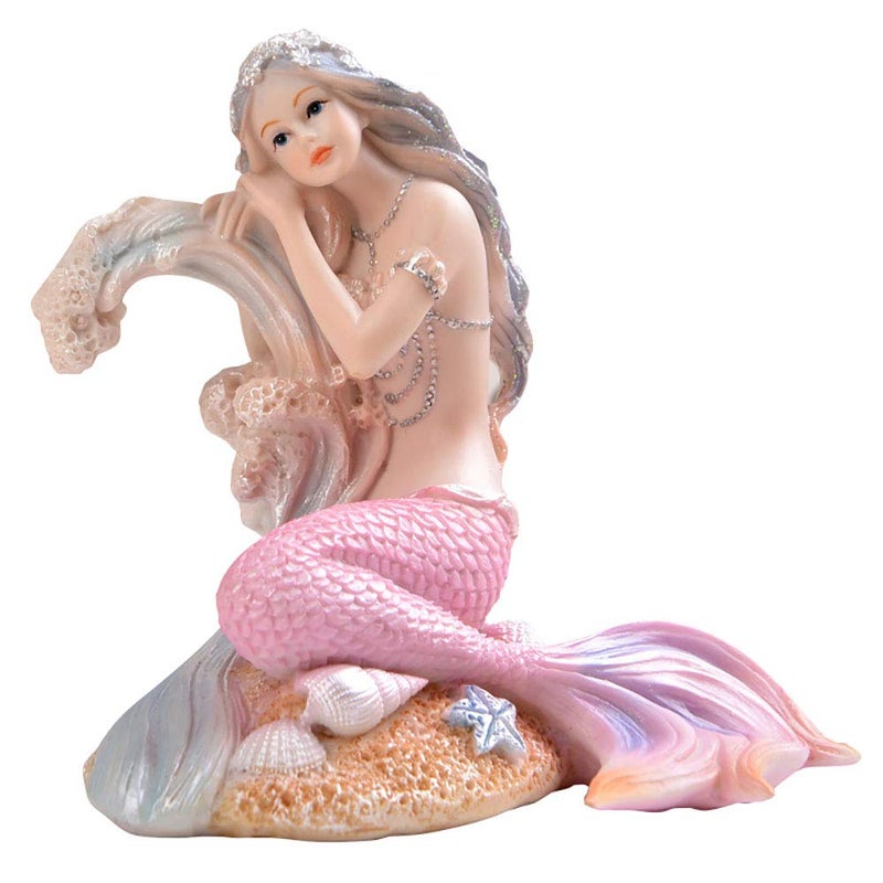 Rayberro Pink Mermaid Figurines 4.72" Resin Mermaid Sculpture Mediterranean Princess Ornaments Home Office Desktop Bookshelf Mermaid Collectible Figurines Crafts Fish Tank Aquarium Decoration - Image 1